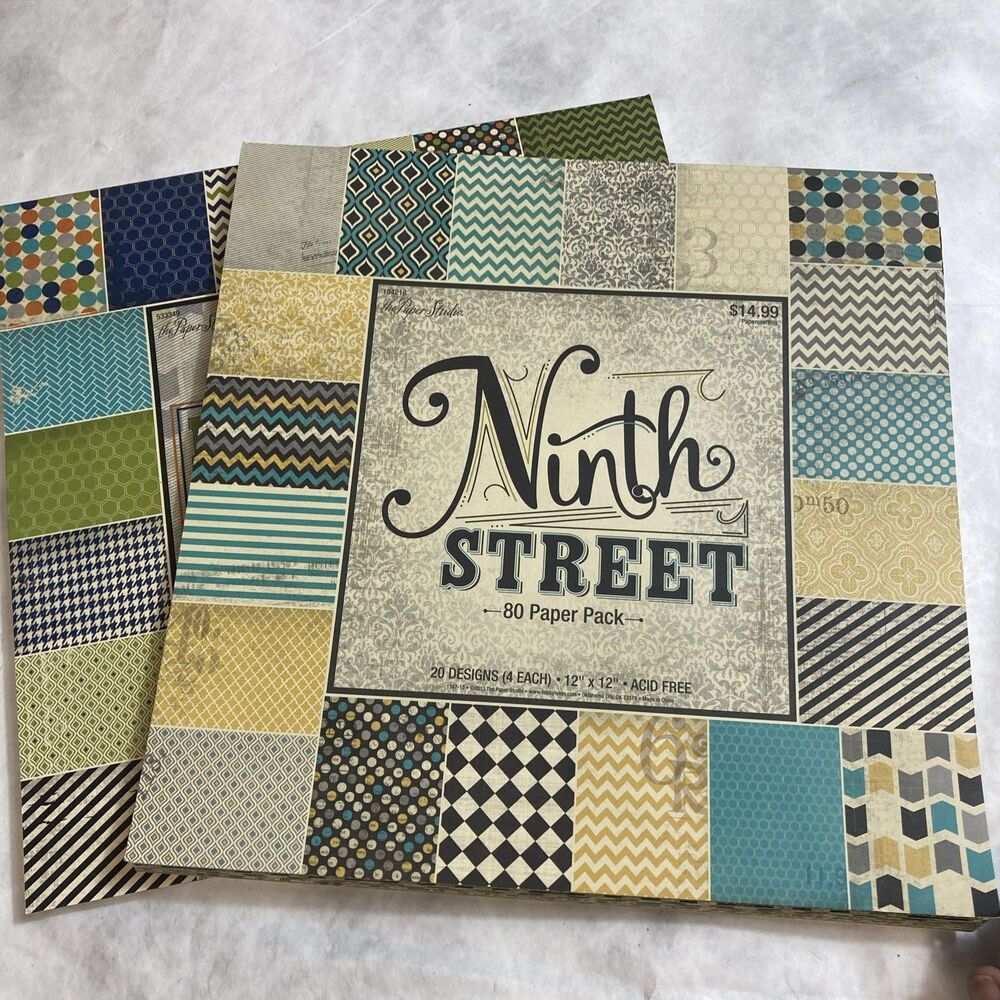 Lot Of 2 12 X 12 Paper Studio Scrapbook Paper Geometric & Linear Vintage Look